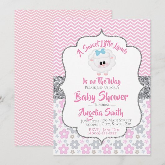 Een zoete kleine Lamb Baby shower uitnodiging (Voorkant / Achterkant)
