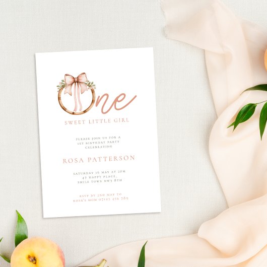 Eén zoete kleine meisje Boog & Hoepel 1e verjaarda Kaart