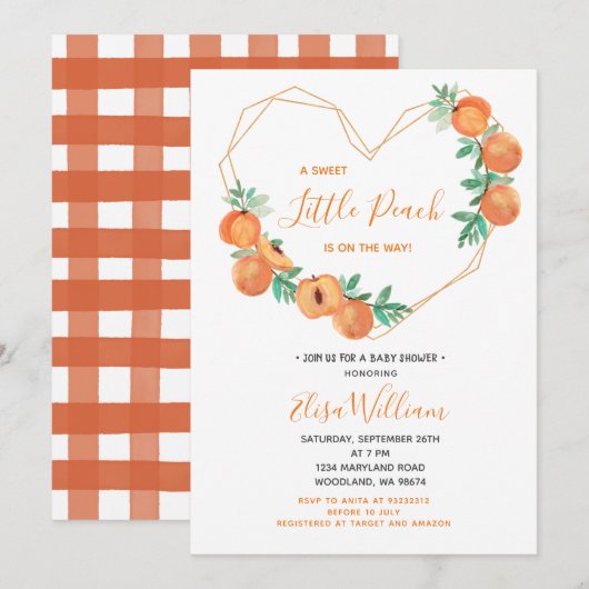 Een zoete kleine peach is onderweg naar het Baby s Kaart (Voorkant / Achterkant)