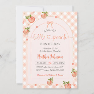 Een zoete kleine perzik geruite baby shower kaart