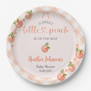 Een zoete kleine perzik geruite babyshower papieren bordje