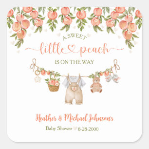 Een zoete kleine perzik waslijn jongen baby shower vierkante sticker