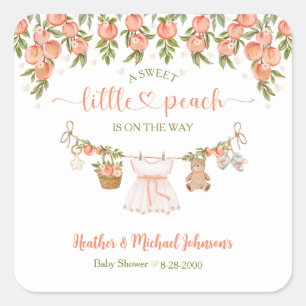 Een zoete kleine perzik waslijn meisje babyshower vierkante sticker