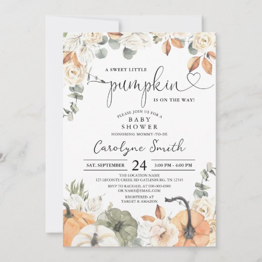 Een zoete kleine pompoen Herfst Baby shower Kaart (Voorkant)