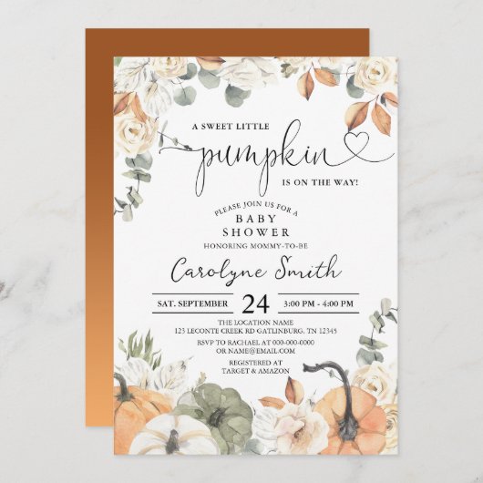 Een zoete kleine pompoen Herfst Baby shower Kaart (Voorkant / Achterkant)
