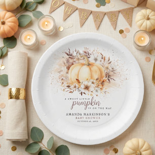 Een Zoete Kleine Pompoen Neutrale Baby Shower Papieren Bordje