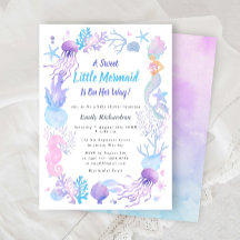 Een zoete kleine zeemeermin pastel baby girl showe