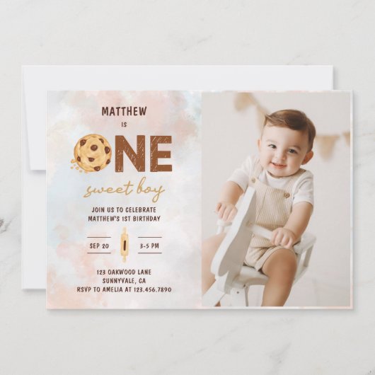 Eén zoete koek eerste verjaardagsfeest foto kaart (Voorkant)