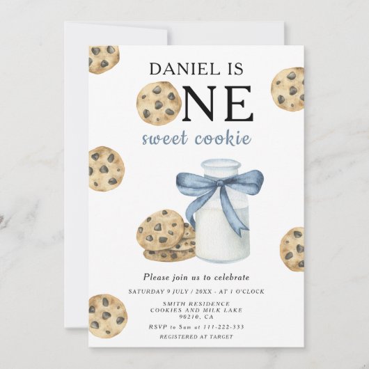 Een zoete koekje en melk eerste verjaardag kaart (Voorkant)