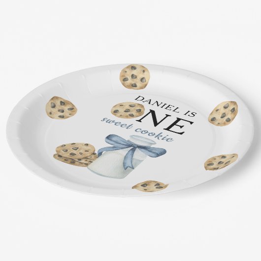 Een zoete koekje en melk eerste verjaardag papieren bordje (Gekanteld)