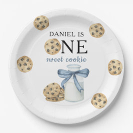 Een zoete koekje en melk eerste verjaardag papieren bordje
