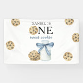 Een zoete koekje en melk eerste verjaardag spandoek (Horizontaal)