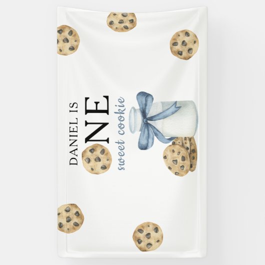 Een zoete koekje en melk eerste verjaardag spandoek (Verticaal)