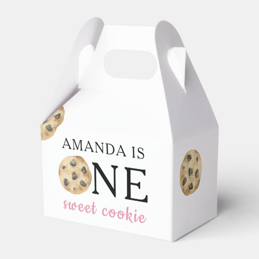 Een zoete koekje en melk meisje eerste verjaardag bedankdoosjes (Voorkant Zijde)