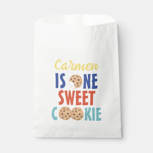 Een zoete koekje kleurrijke eerste verjaardag bedankzakje (Voorkant)