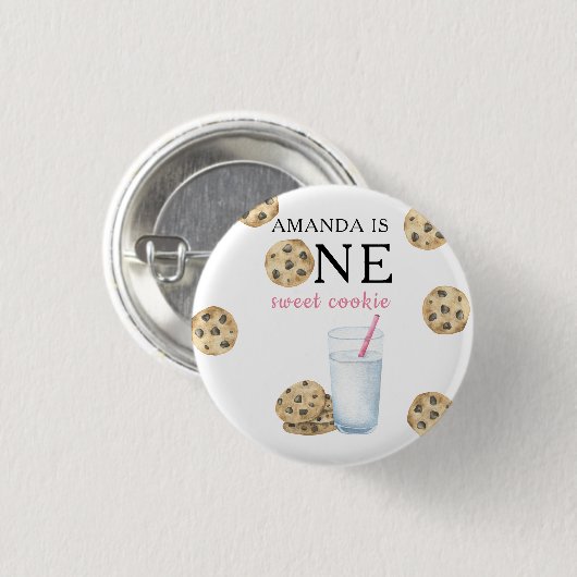 Een zoete koekjes & melk meisje eerste verjaardag ronde button 3,2 cm (Voorkant /achterkant)