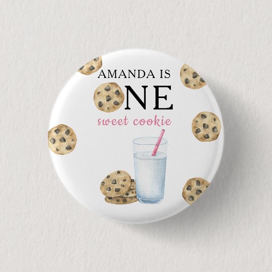 Een zoete koekjes & melk meisje eerste verjaardag ronde button 3,2 cm (Voorkant)
