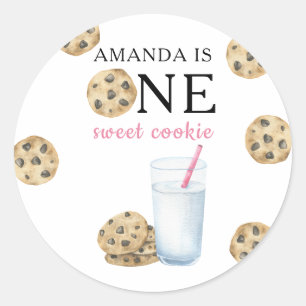 Een zoete koekjes & melk meisje eerste verjaardag ronde sticker