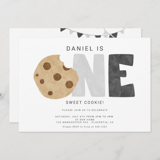 Een zoete koekjesmelk en koekjes eerste verjaardag kaart (Voorkant / Achterkant)
