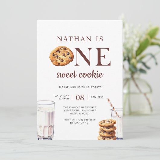 Een zoete koekjesmelk en koekjes eerste verjaardag kaart (Staand voorkant)