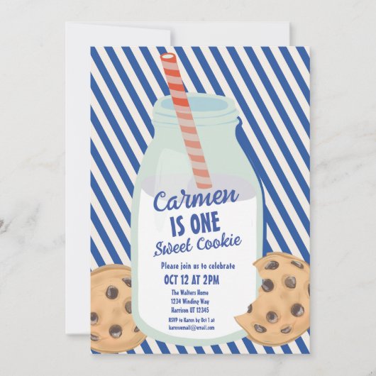 Een zoete melk en koekje jongens eerste verjaardag kaart (Voorkant)