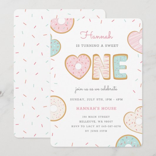 Een zoete op Birthday party nodigroze uit Kaart (Voorkant / Achterkant)