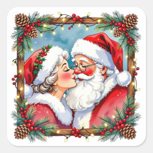 Een zoete ouderwetse Kerstmis   meneer en mevrouw  Vierkante Sticker
