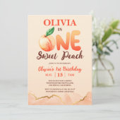 Eén zoete peach eerste verjaardag kaart (Staand voorkant)