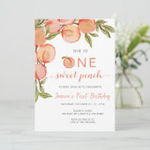 Eén zoete peach eerste verjaardag kaart (Staand voorkant)