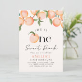 Eén zoete peach eerste verjaardag kaart (Staand voorkant)