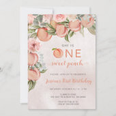 Eén zoete peach eerste verjaardag kaart (Voorkant)