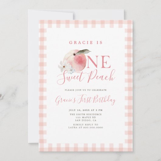 Eén zoete peach eerste verjaardag kaart (Voorkant)