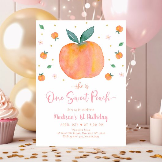 Eén zoete peach eerste verjaardag kaart