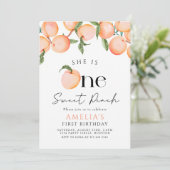Eén zoete peach eerste verjaardag kaart (Staand voorkant)