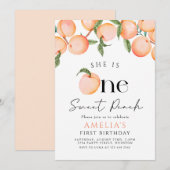 Eén zoete peach eerste verjaardag kaart (Voorkant / Achterkant)