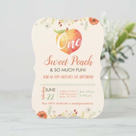 Eén zoete peach eerste verjaardag kaart (Staand voorkant)