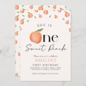 Eén zoete peach eerste verjaardag kaart (Voorkant / Achterkant)
