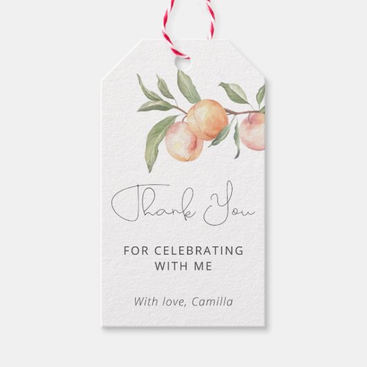 Een zoete perzik 1e verjaardag Dank u Cadeaulabel (Voorkant)