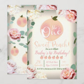 EEN ZOETE PERZIK Bloemen 1e Verjaardagsfeest Kaart (Voorkant / Achterkant)