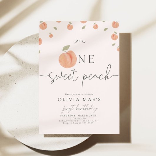 Een zoete perzik Eerste Verjaardag Uitnodiging Boh
