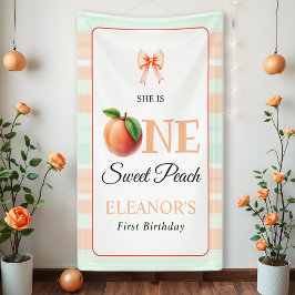 Eén zoete perzik Eerste Verjaardag watercolor stre Spandoek