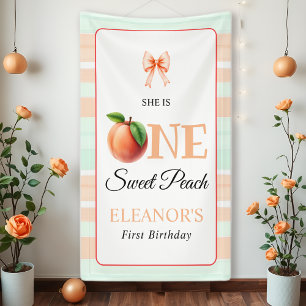 Eén zoete perzik Eerste Verjaardag watercolor stre Spandoek
