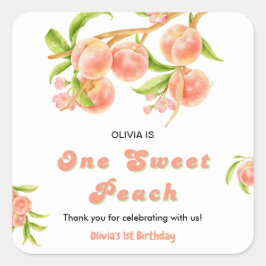 Een zoete perzik fruit 1e verjaardag Dank u Vierkante Sticker