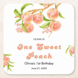 Een zoete perzik fruit 1e verjaardag kartonnen onderzetters