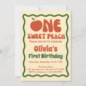 Eén Zoete Perzik- Golvende Retro Perzik 1e Verjaar Kaart (Voorkant)