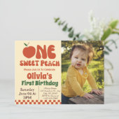 Een zoete perzik- Retro perzik 1e verjaardag foto Kaart (Staand voorkant)