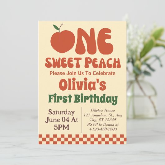 Een zoete perzik- Retro perzik 1e verjaardag Kaart (Staand voorkant)