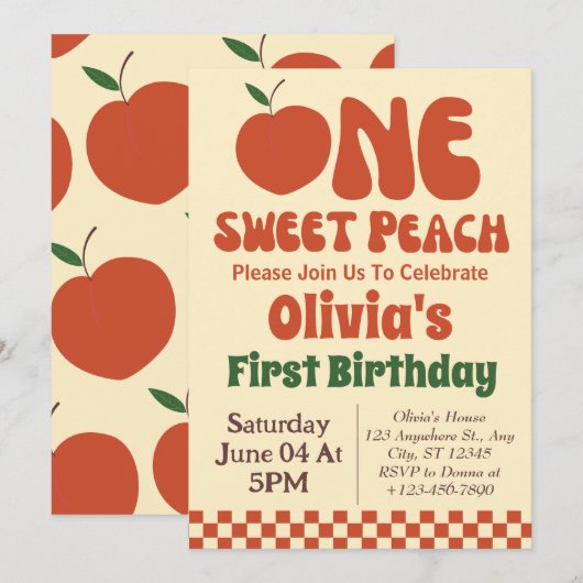 Een zoete perzik- Retro perzik 1e verjaardag Kaart (Voorkant / Achterkant)