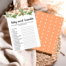 Een zoete perzik woord scramble baby shower spel