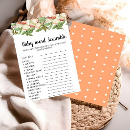 Een zoete perzik woord scramble baby shower spel